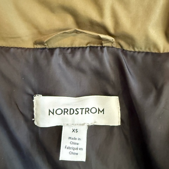 Nordstrom Long Puffer Vest XS Olive Green Hooded Quilted - Picture 7 of 8